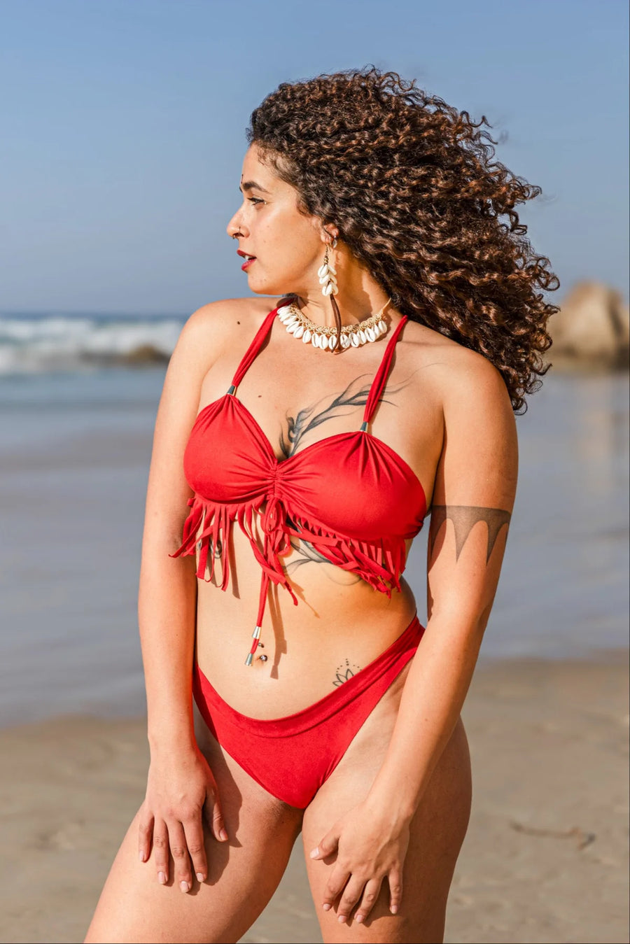 Suede Red Cheeky Booty Bikini Set For Women "SHEZ"